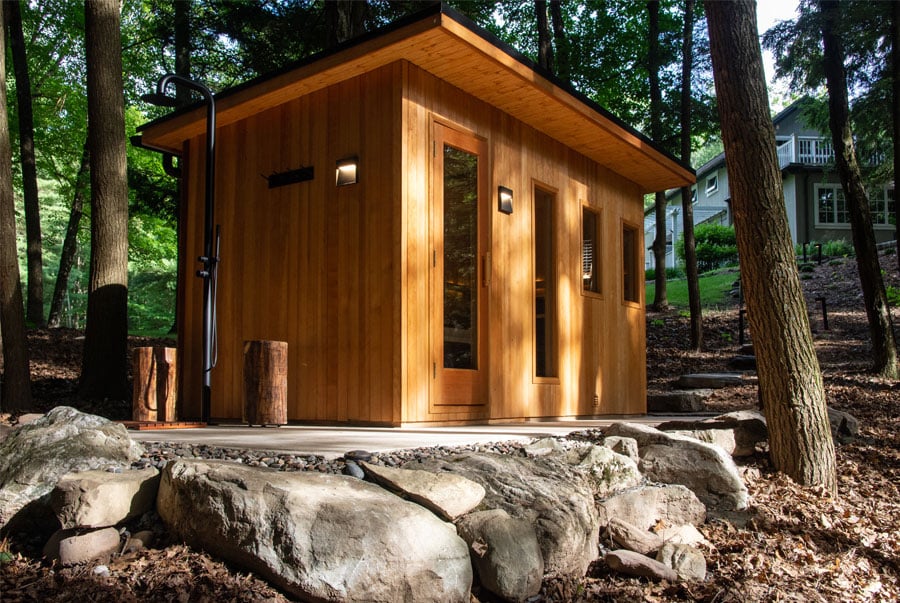 Outdoor saunas in fall